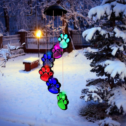 Solar-Powered Paw Print Wind Chimes – Color-Changing Outdoor Decor