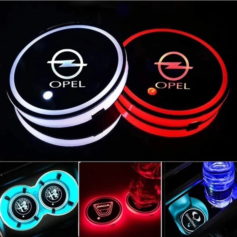 2PCS Rechargeable LED Car Cup Holder Coasters