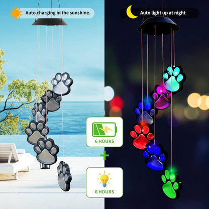 Solar-Powered Paw Print Wind Chimes – Color-Changing Outdoor Decor