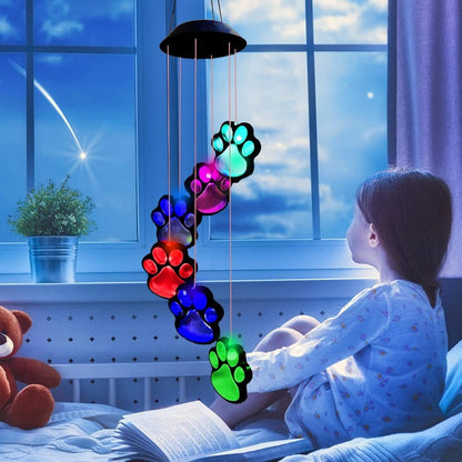 Solar-Powered Paw Print Wind Chimes – Color-Changing Outdoor Decor
