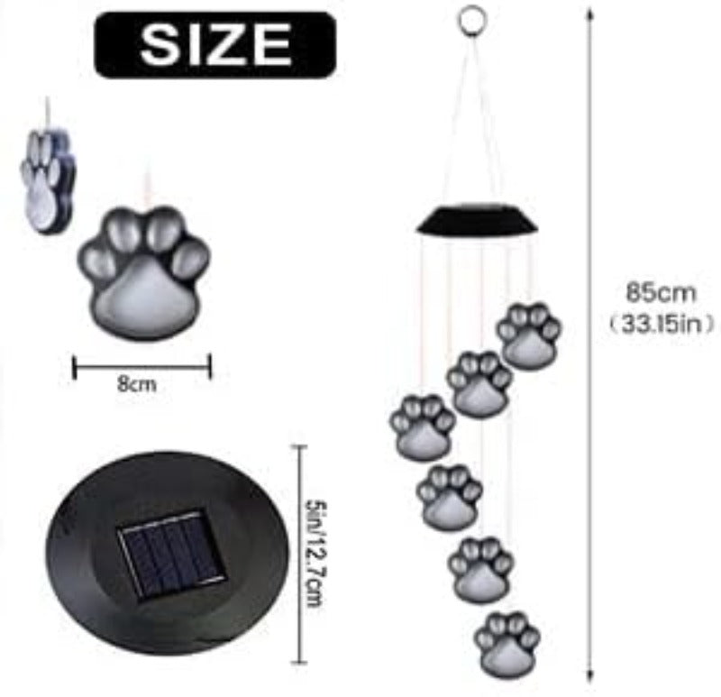 Solar-Powered Paw Print Wind Chimes – Color-Changing Outdoor Decor
