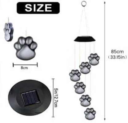 Solar-Powered Paw Print Wind Chimes – Color-Changing Outdoor Decor