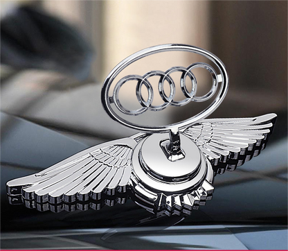 Audi engine hood logo with angel wings - 3D chrome metal emblem for car bonnet customization