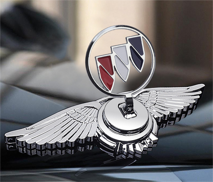 Buick engine hood tricolored logo with angel wings - 3D chrome metal emblem for car bonnet customization
