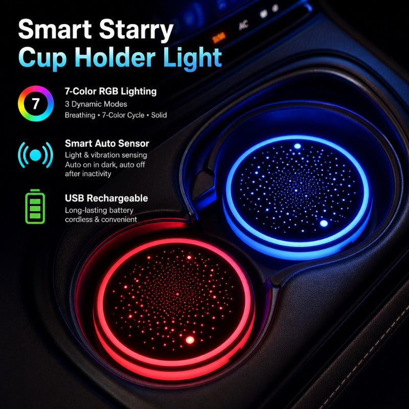 2PCS Rechargeable LED Car Cup Holder Coasters
