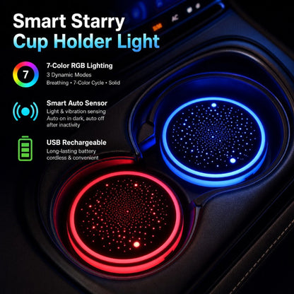 2PCS Rechargeable LED Car Cup Holder Coasters