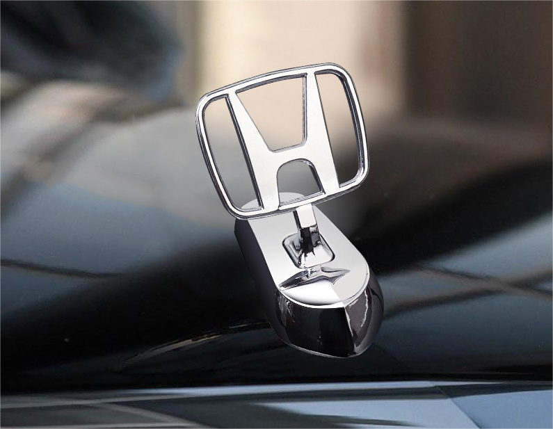 Honda engine hood ornament with angel wings - 3D chrome metal badge for car bonnet customization