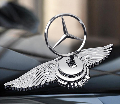 Mercedes-Benz engine hood logo with angel wings - 3D chrome metal emblem for car bonnet customization