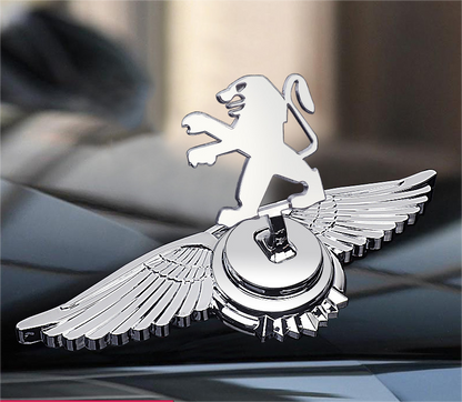 Peugeot engine hood lion logo with angel wings - 3D chrome metal emblem for car bonnet customization
