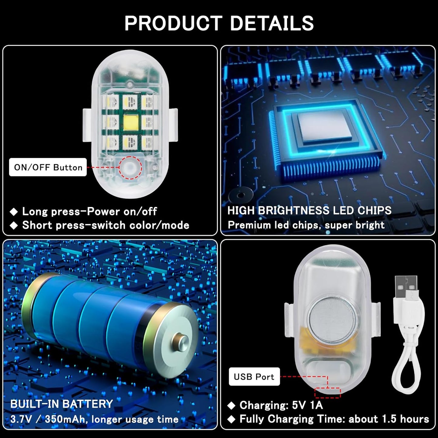 Wireless Remote Control Anti - Collision LED Strobe Light Kit - VelosoleWireless Remote Control Anti - Collision LED Strobe Light Kitcar - accessories