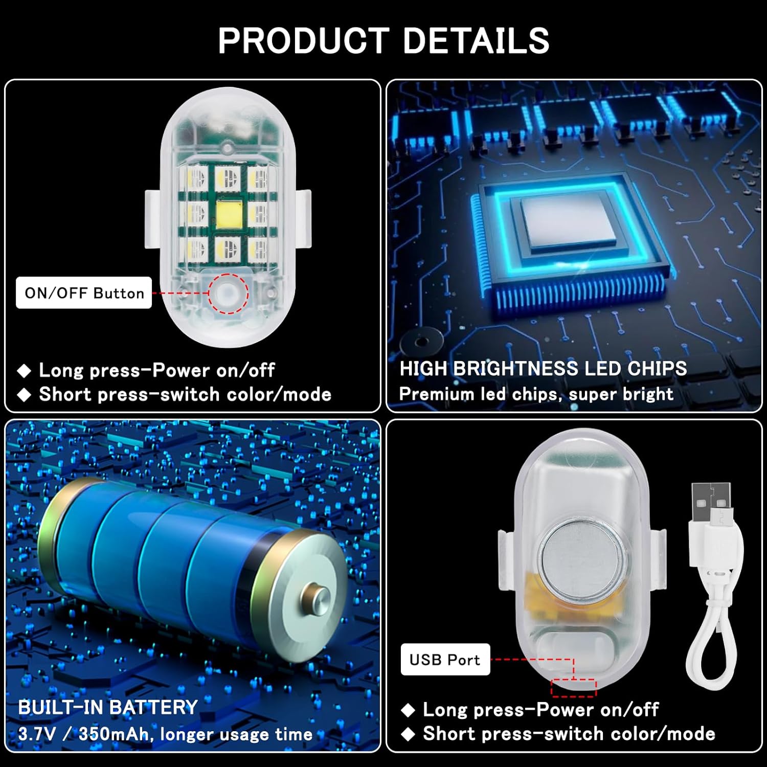 Wireless Remote Control Anti - Collision LED Strobe Light Kit - VelosoleWireless Remote Control Anti - Collision LED Strobe Light Kitcar - accessories